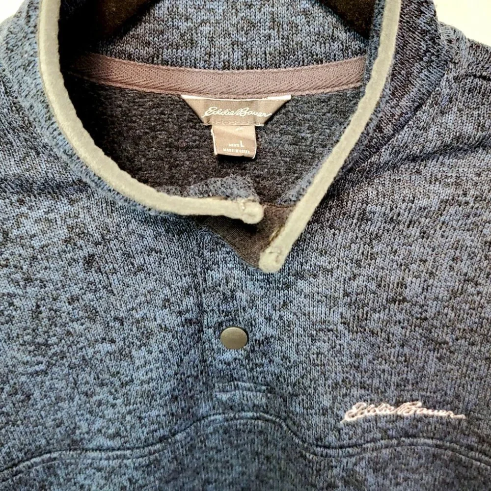 Eddie Bauer Men’s Large Radiator Fleece Pullover 1/4 Snap Front Top Navy Heather